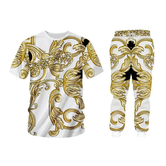 Baroque 3d Men's Tracksuits Sets Luxury Palace Gold Flower Print Zipper Hoodie Sweatpants 2 Piece Set Custom Unisex Clothing (8)
