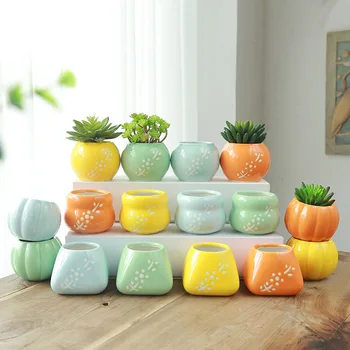 

New Variety of Meat Flowerpot Colorful Small fresh Japanese style handmade succulent Azure color Ceramic Plant Contain