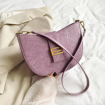 

AXUKES 2020 new fashion wild shoulder messenger bag women's crocodile pattern high-quality leather luxury designer saddle bag