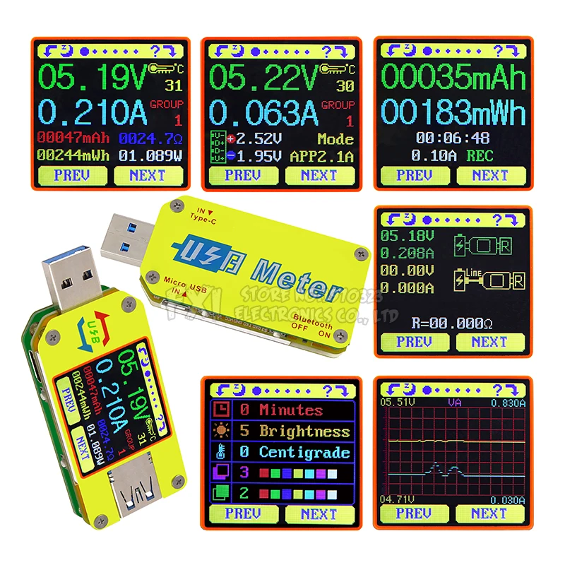 

UM34 UM34C for APP USB 3.0 Type-C DC Voltmeter ammeter meter battery charge measure cable resistance Tester Module