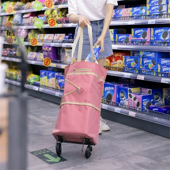 

B-LIFE Collapsible Shopping Bag with Wheels Reusable Trolley Bags Folding Grocery Tote Bags Shopping Cart for Women Smart Cart