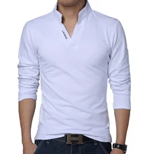 Camiseta de algodón para hombre, prenda de manga larga con cuello mandarín, de color liso, ropa ajustada para primavera de marca, 5XL