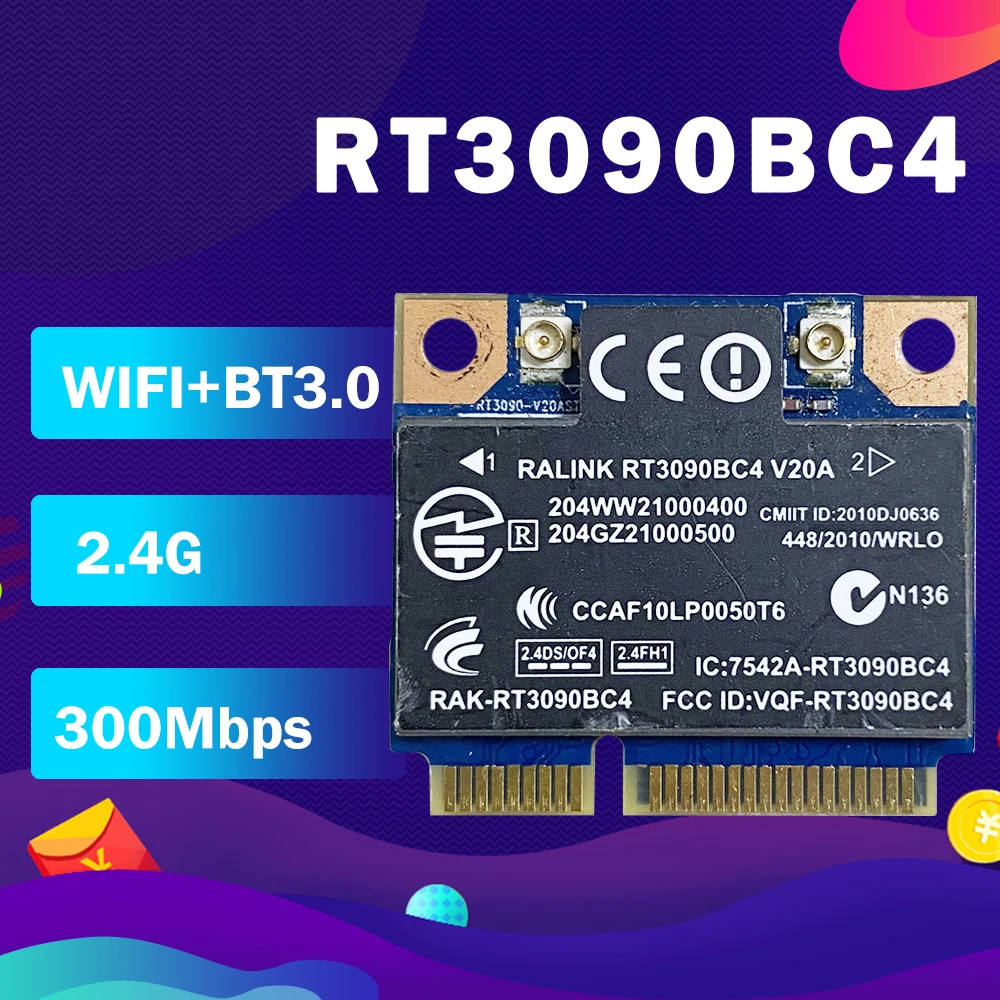 Беспроводная WLAN-карта Ralink RT3090BC4 Half Mini PCI-e Bluetooth3.0 SPS:602992-001 для HP CQ42 CQ62 4320S 4420S 4720S |