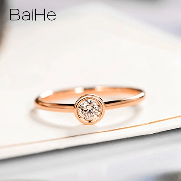 BAIHE Solid 14K желтое золото 0.08CT Сертифицированный H/SI круглая огранка натуральные бриллианты свадебные женские модные ювелирные изделия кольцо