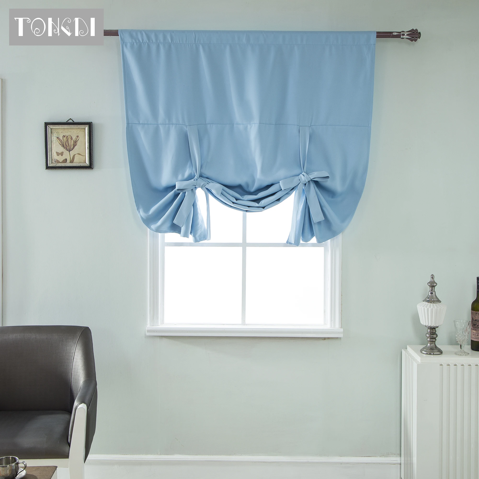 

TONGDI Home Kitchen Curtain High-Grade Blackout Solid Color Bandage Lace Curtain Decoration For Kitchen Dining Room Living Room
