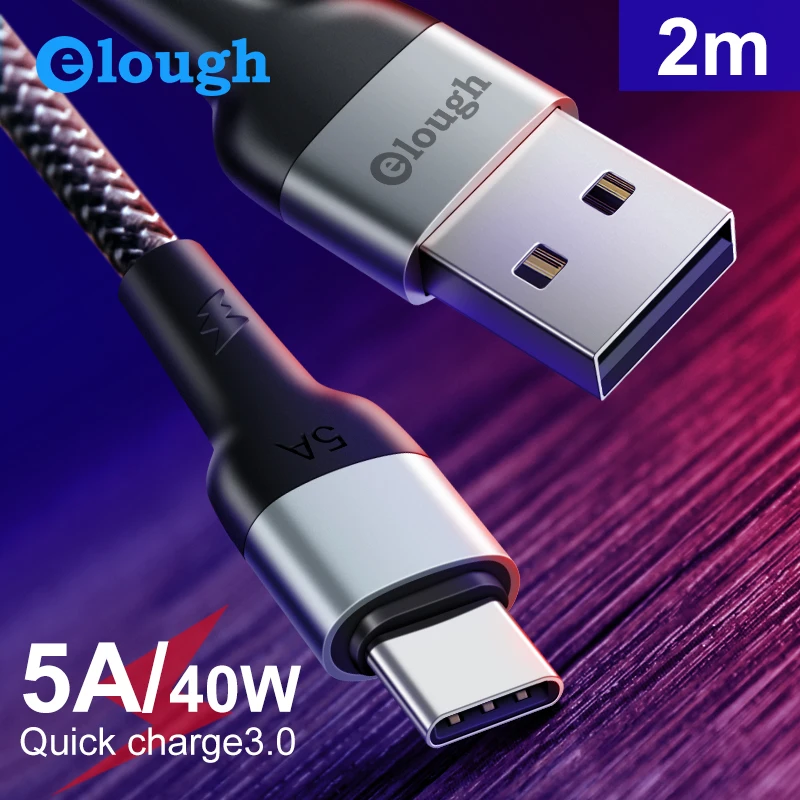 

Elough 5A Type C Cable for Huawei Mate 30 20 pro P30 P20 Pro 1m 2m Super Quick Charge Wire USBC Cable USB Phone Charger Cord