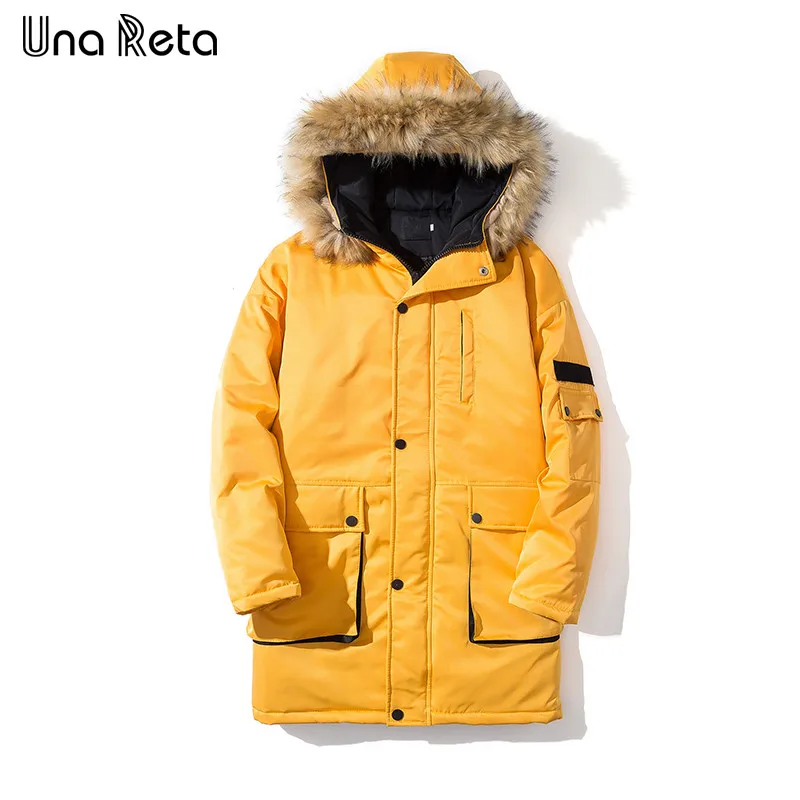Una Reta/зимняя куртка, пальто для мужчин, Новое поступление, повседневные Длинные куртки с капюшоном для мужчин, s, хип-хоп, теплая парка с большим меховым воротником, пальто свободного кроя - Цвет: Цвет: желтый