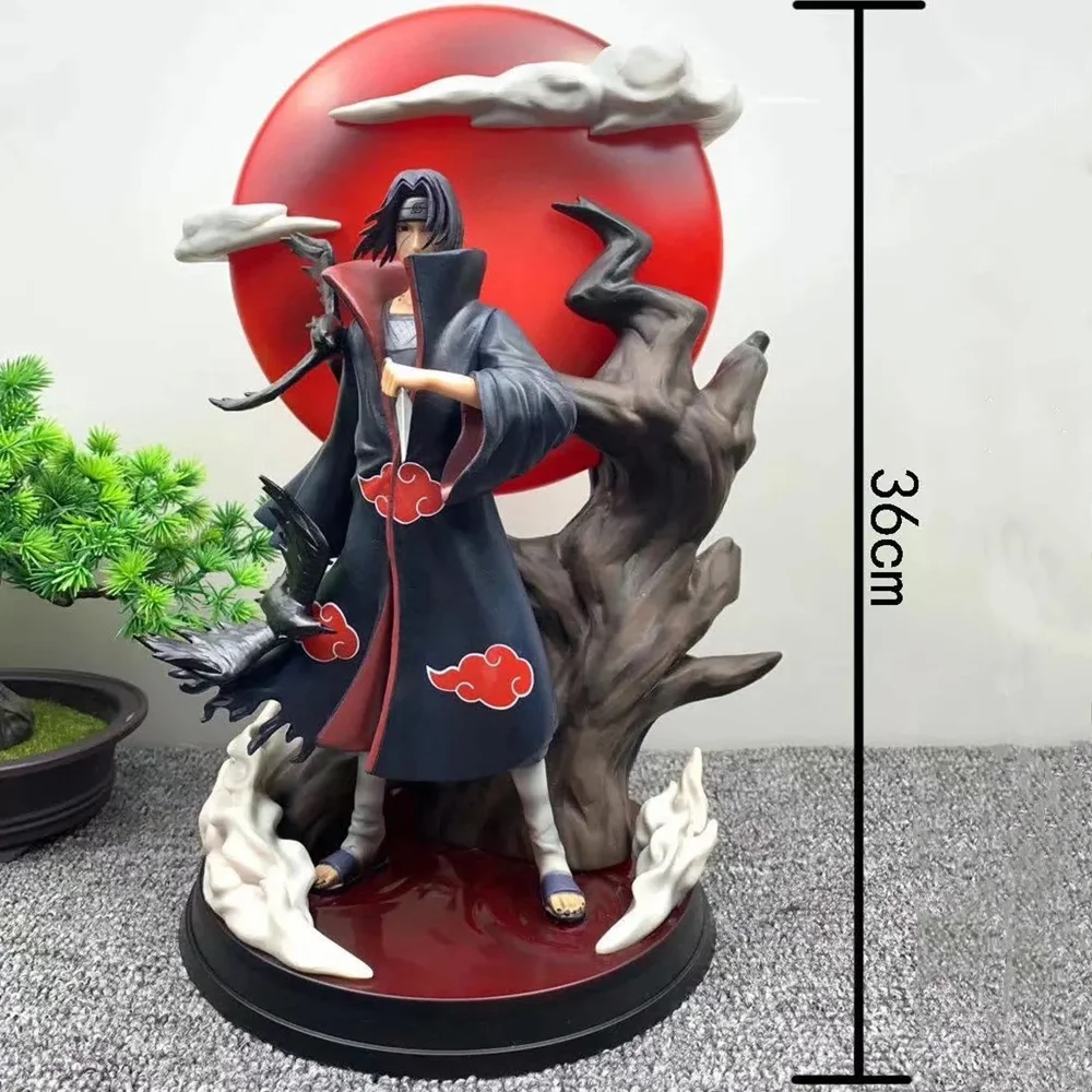 Naruto Uchiha Itachi Sasuke Statue PVC Anime Figures LED Model Decor Home Action Figurals Figma Doll Naruto Shippuden Toys 36cm