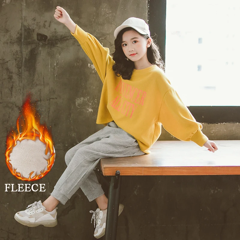 

Girls Sports Suits 2020 Autumn Winter Teen Children's Clothing Korean Casual Sweatshirt Pants Two-piece Set for Girls Outfits
