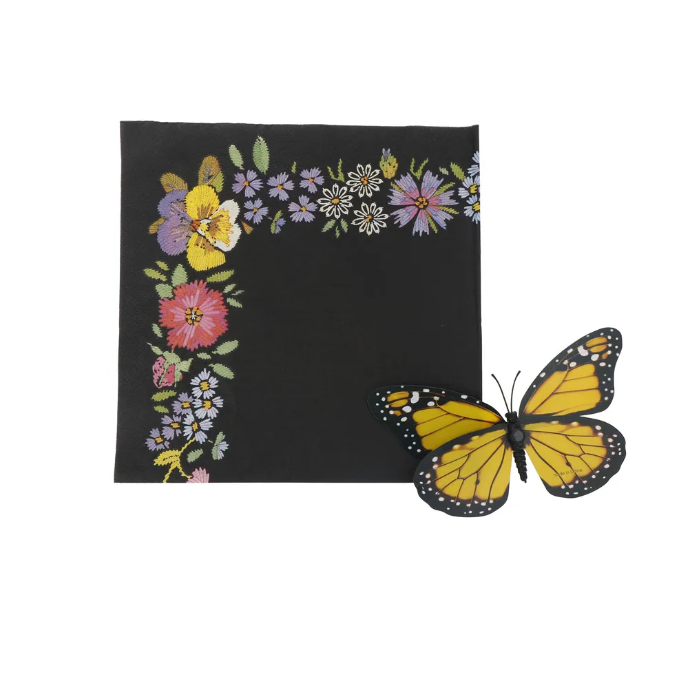 Black Mug Cup Mats Paper Tissue Napkins Print Embroidery Art Handerchief