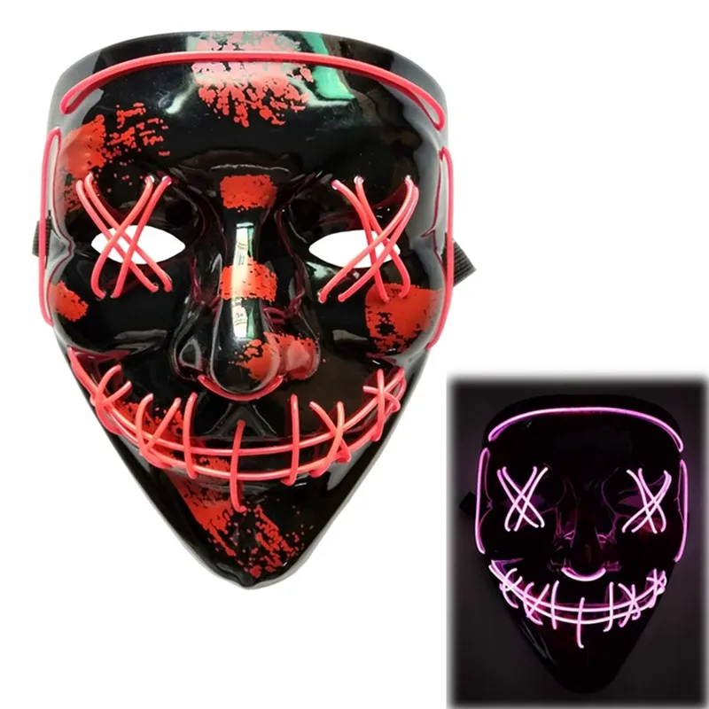 Хэллоуин уникальная светящаяся маска портативная флуоресцентная Полнолицевая маска пластиковый материал маска на Хэллоуин вечеринку маска - Цвет: Розовый