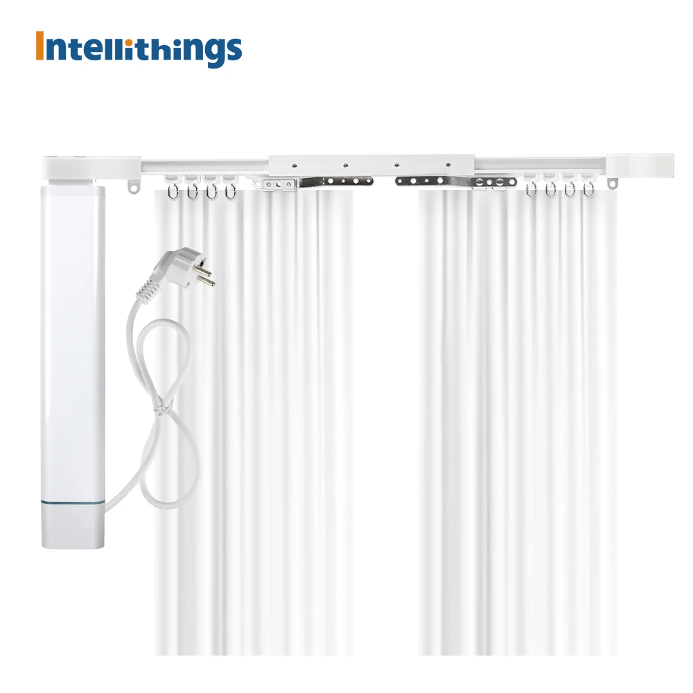 US $135.77 Intellithings Zigbee Tuya Smart Curtain Slide Motor With Customized Curtain Track Alexa Google Home Timer Remote Control