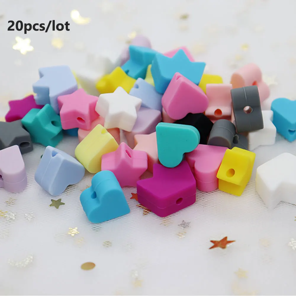 20Pcs Pearl Silicone Beads 13mm Food Grade Mini Heart Stars Crown Teething Bead Necklace Bracelet DIY Loose Beads Nursing Toys
