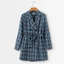 ##Special Price Temperament long women's jacket Autumn new loose large size blue plaid belt blazer Casual office top 2019 trendy suit ##Special Price Temperament long women's jacket Autumn new loose large size blue plaid belt blazer Casual office top 2019 trendy suit
