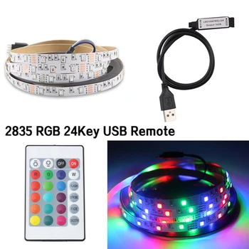 

5V RGB USB LED Strip Light Tape SMD 2835 1/2/3/4/5M 60LEDS/M With LED Strip Controller Remote 24 Keys Ambilight Magic Room Light