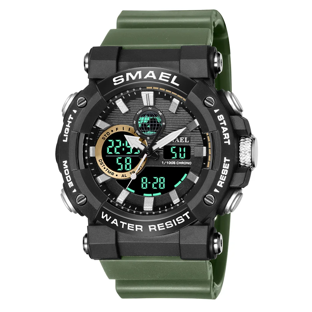 SMAEL Military Watches Men Sport Watch Waterproof Wristwatch Stopwatch Alarm LED Light Digital Watches Men's Big Dial Clock 8048 