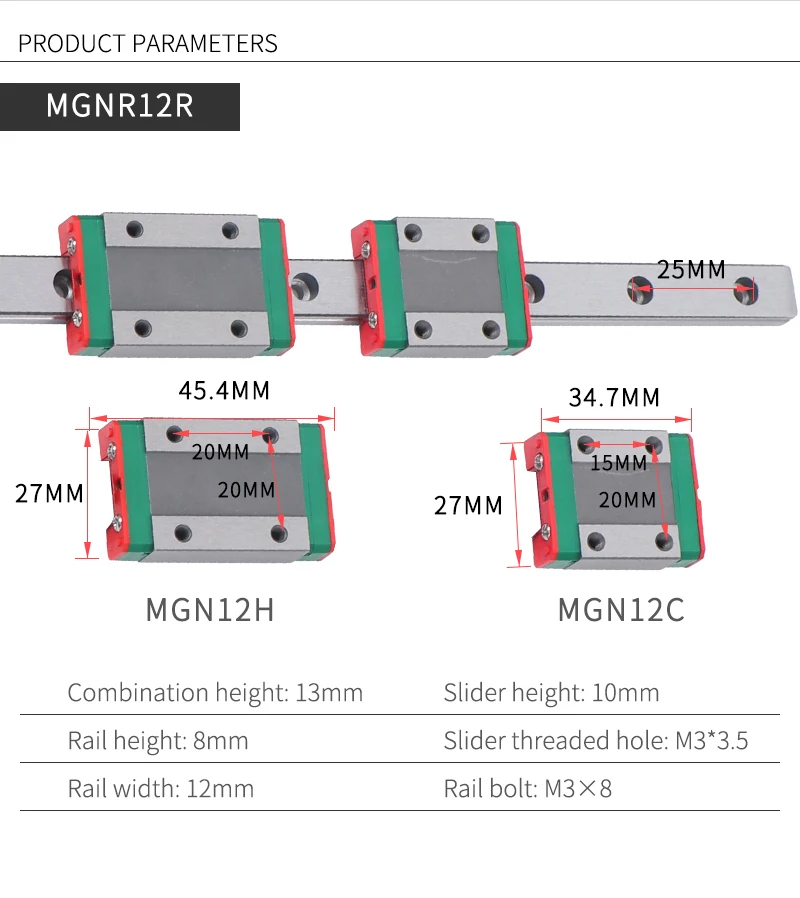 GCR подшипниковая сталь 12 мм линейные направляющие 3d принтер миниатюрная линейная направляющая MGN каретка блок MGN12H MGN12C