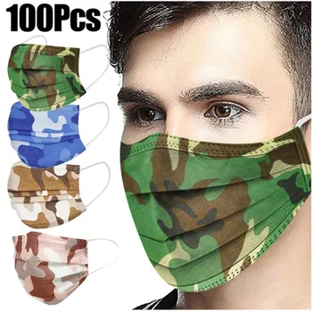 

3 Layers Camouflage Disposable Face Mask Mouth Cover Durable PM2.5 Dust Masks Green/Blue/Brown/Pink/Gray
