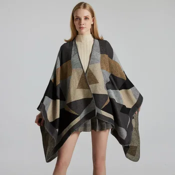 

New autumn and winter scarf wild geometric triangle imitation cashmere thick warm shawl cloak fashion