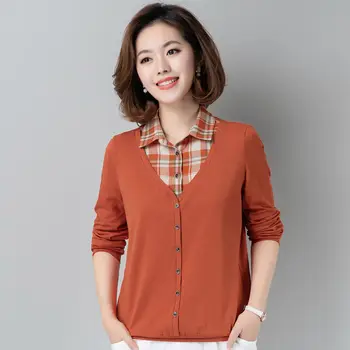 

New shirts and sweaters in 2020 fake two piece spring and autumn splicing loose and versatile women's knitting coat top trend