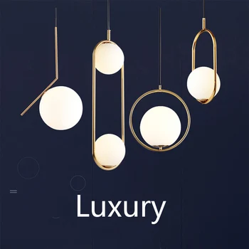 

Nordic Glass Ball Pendant Lights Modern Industriel Pendant Lamp Lustre Luxury Glod Kitchen Hanging Lamp Hotel Hoop Home Decor