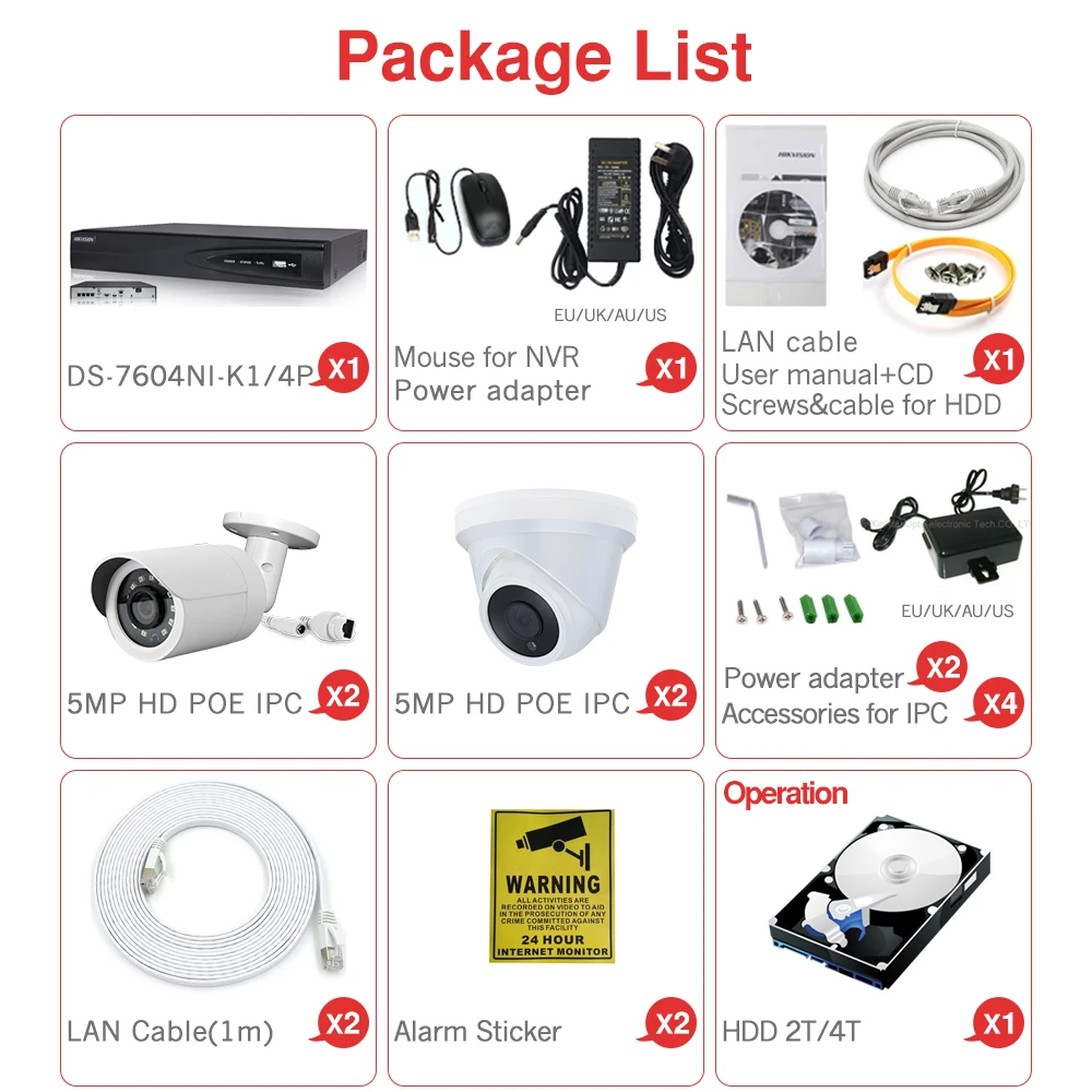 4CH CCTV системы 4 шт. ультра 5MP безопасности ip-камера c технологией питания POE с Hikvision 4 POE 4CH NVR DS-7604NI-K1/4 P DIY комплекты видеонаблюдения