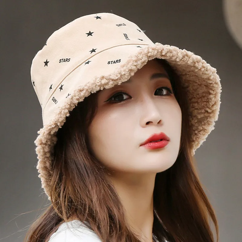 

Foldable Women's Washed Cotton Cap 2021 New Winter Warm hat Lamb Woolen Bucket Hats Multicolor Elegant Trend Ladies Casual Hat