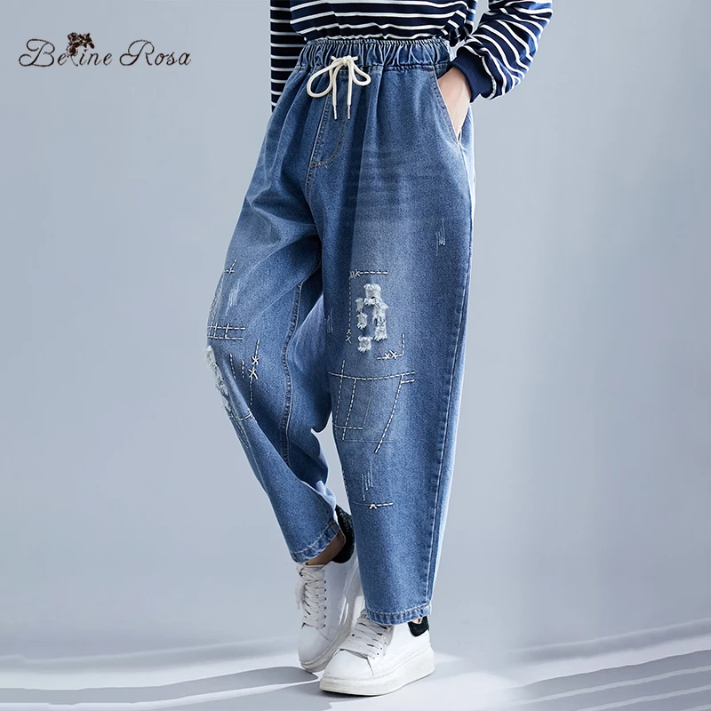 BelineRosa Plus Size Jeans Autumn Spring Loose Style Elastic High Waist Casual Denim Pants jeans feminino HL000019