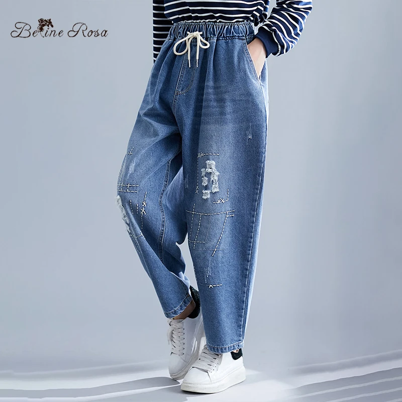 

BelineRosa Plus Size Jeans Autumn Spring Loose Style Elastic High Waist Casual Denim Pants jeans feminino HL000019