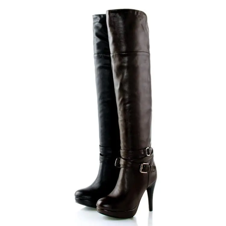 Brown Womens Shoes High Knee Boots Thin Heels Spring/autumn Platform Heel Women Long Woman Ladies Boots Size 10 42 Solid - Цвет: Коричневый
