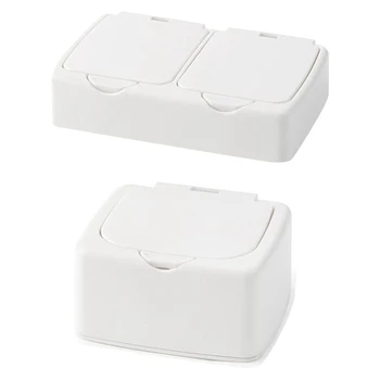 

Push-Button Desktop Storage Box, Double-Grid Cotton Swab Storage Box, Small Storage Box with Elastic Cover for Hairpin