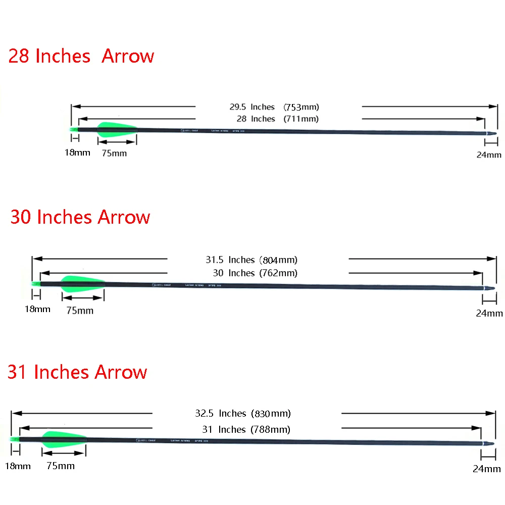 28/30/31 Inches Carbon Arrows Spine 500 OD 7.6mm Replaceable Tips for Compound Recurv Bow Archery Hunting archery arrows