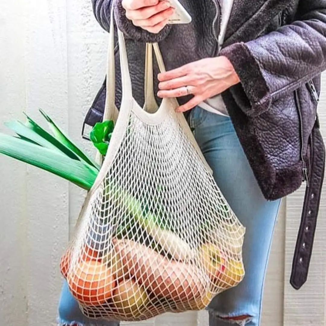 Многоразовая хлопковая Сетчатая Сумка для покупок, сумки для рынка, Сумки из натуральной моющейся сетки, Органическая сумка для покупок, сумка для фруктов и овощей