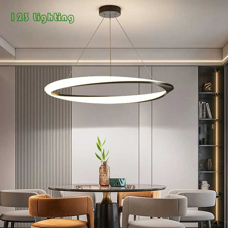 

Modern Round LED Chandelier Remote control Dimming Black Gold White Body Foyer Dining Room Bedroom Hanglamp Cord Adjustable