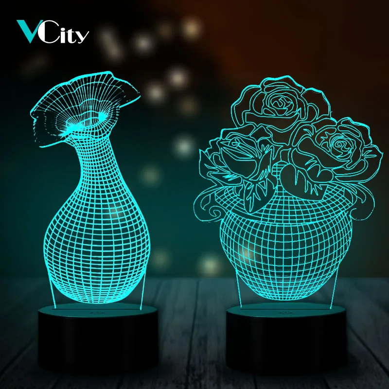 VCity ваза 3D светодиодный ная лампа Многоцветный ночной Светильник с сенсорным