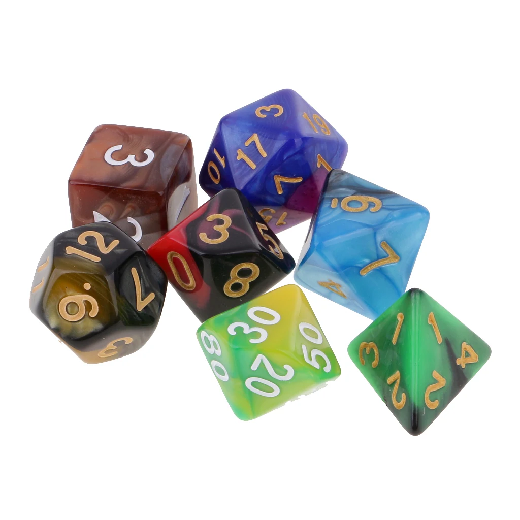 7Pcs 16mm Dice d20 d12 d8 d10 d6 d4 Die Polyhedral for D&D Wargaming Players
