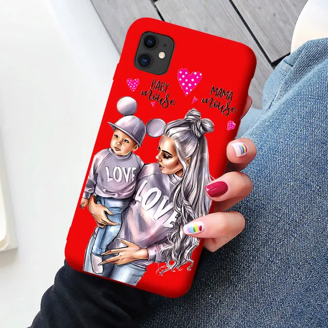 Детская мышь мама мышь супер мама девочка чехол для телефона для iphone 11 Pro Max X XS Max XR красный супер мама семья для iphone 7 6s 8 Plus - Цвет: Red MOM 9