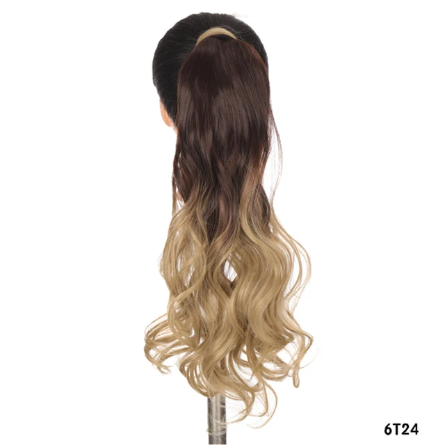 MSTN 24 Inches Long Synthetic Straight Ponytails for Women Natural Clip In Ponytail Hair Extension Hairpieces Blonde Fake Hair 0019-6T24