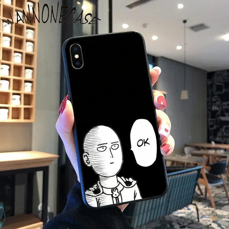 Anime One Meninju, Pukulan Man Gadis Lembut Hitam untuk iPhone 8 7 6 6S Plus X XS MAX 5 5S SE XR 11 11pro Promax Ponsel