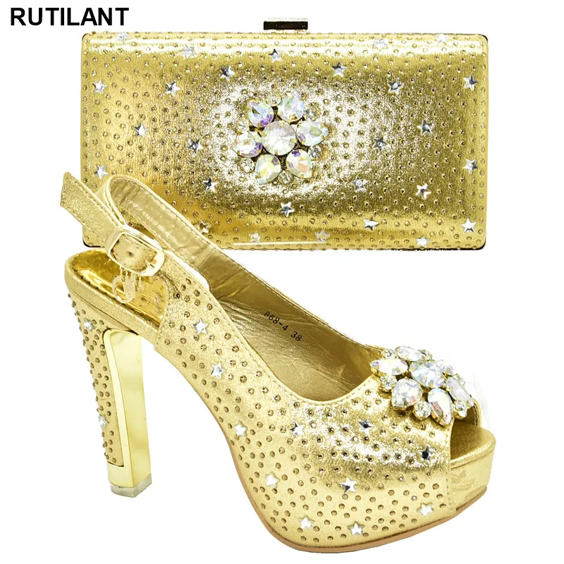 

New Arrival Italian Women Shoes with Matching Bags Set Decorated with Rhinestone Women Italian African Party Pumps Shoes and Bag