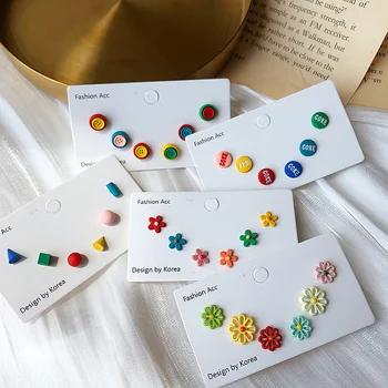 

2020 Summer Multiple Colorful Small Statement Earrings for Women Unique Design Flower Geometric Stud Earrings Holiday Jewelry