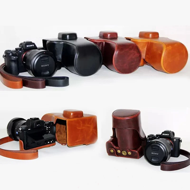 Из искусственной кожи чехол для камеры чехол для sony A7 A7R A7S A7K с 24-70 28-70 Защита объектива оболочка с плечевым ремнем