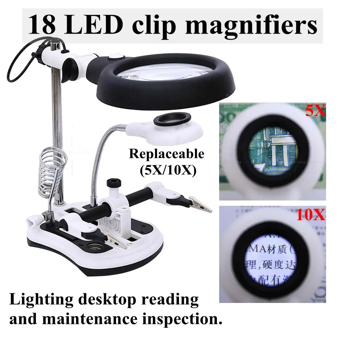 

18 LED Multi-functional 5X/10X Welding LED Magnifier Clip Holder Clamp Helping Hand Soldering Repair Mgnifying Tool