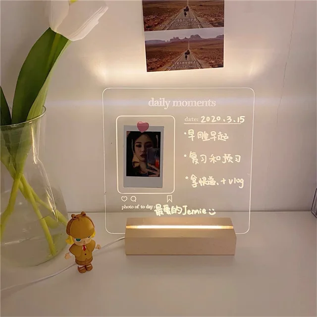 Üzenőtábla Megjegyzés Usb Memo Night Light (Törölhető Tollal) Átlátszó Akril Napi Pillanat Ragyogó Fotóalbum Éjszakai Fény - Image 4