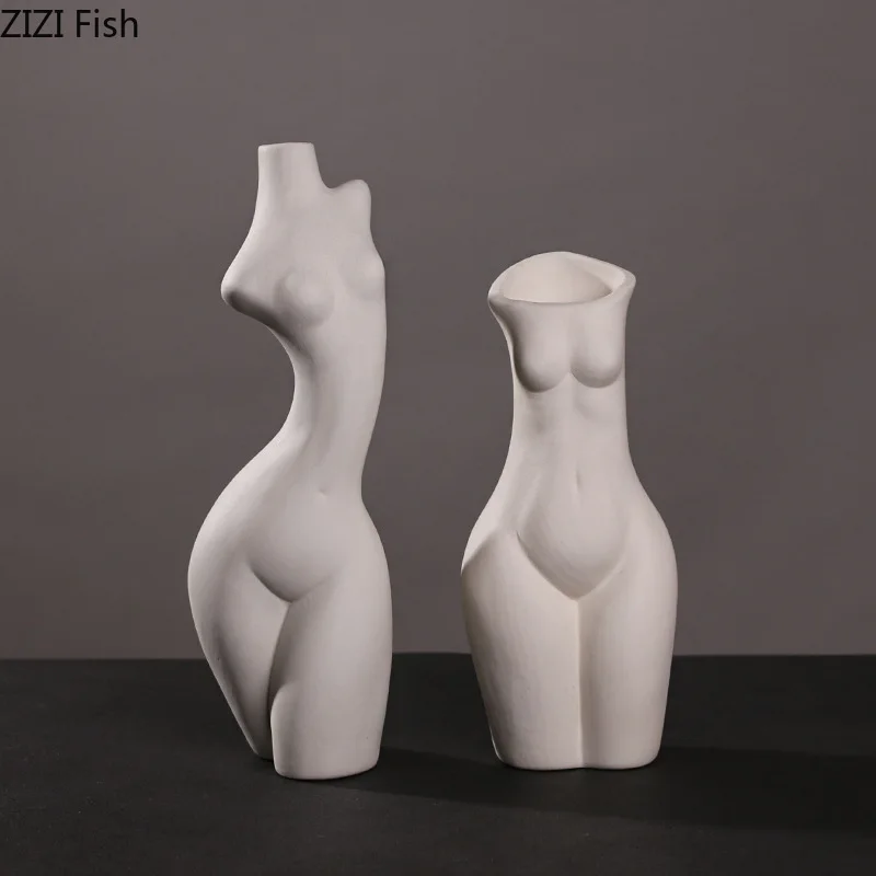 Nordic Nude Figures Vase Human Body Ceramic Vases Bust Character Plant Pots Decorative Flower Arrangement Home Decoration Modern 3