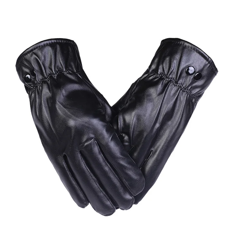 new style men's corduroy pu leather gloves outdoor riding waterproof wind-proof and fashionable touch-screen thermal gloves