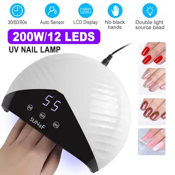 

200W LED Lamp UV Nail Polish Dryer Lamp Gel Acrylic Light For Manicure Gel Nails Lamp Drying For Gel Kit 12LED Lamp 3 Timing