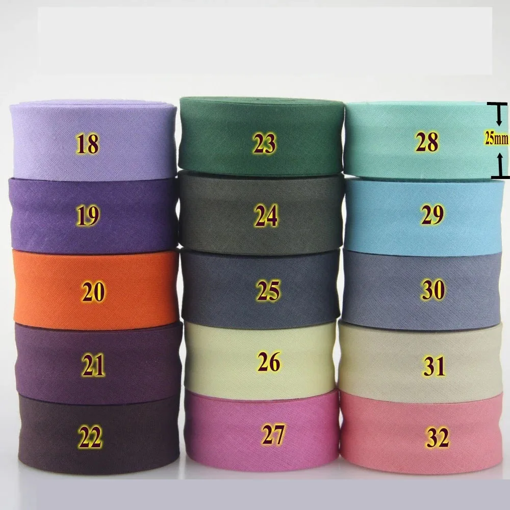 Cotton Bias Tape 25mm (1") Extra Width 12 Meters Backside Ironed Single Folded For Garment Craft Sewing Accessories Diy