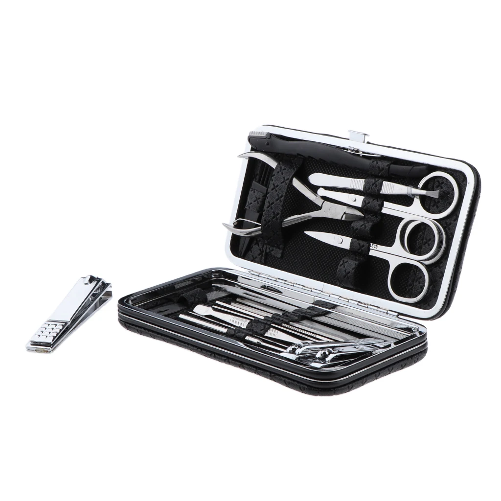 20Pcs Professional Manicure Pedicure Tools Kit Nail Clipper Cutter Cuticle Multi-use Grooming Kit with Black PU Leather Case