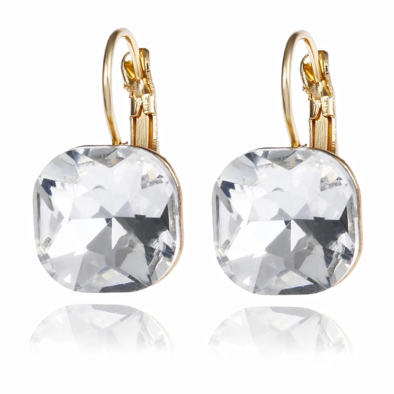 2019 Stylish Simple Austrian Crystal Ring Earrings For Women's Gold Color Square Shape Shiny Drop Jewelry | Украшения и
